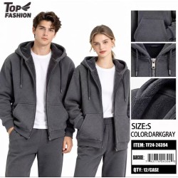 S SIZE DARK GREY SHERPA HOODED ZIP-UP JACKET 12PC/CS