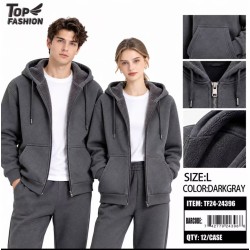 L SIZE DARK GREY SHERPA HOODED ZIP-UP JACKET 12PC/CS