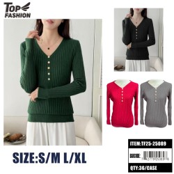 WOMENS V-NECK KNITTED SWEATER WITH FRONT BUTTONS 36PC/CS