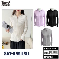 WOMENS RIBBED KNIT ZIP-UP HOODIE 4COLORS 36PC/CS