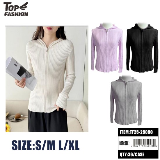 WOMENS RIBBED KNIT ZIP-UP HOODIE 4COLORS 36PC/CS