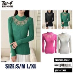 WOMENS RIBBED KNIT SWEATER WITH LACE PANEL 4COLORS 36PC/CS