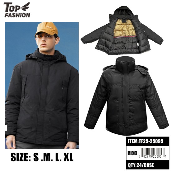 MENS HOODED WINTER PUFFER JACKET BLACK 24PC/CS