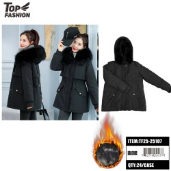 WOMENS BLACK WINTER PARKA WITH FAUX FUR HOOD 24PC/CS S-XL
