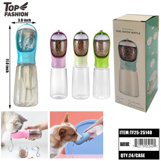 PORTABLE PET WATER&FOOD BOTTLE 2IN1 DESIGN 4COLOR 24PC/CS