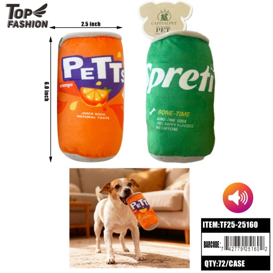 PET SODA CAN PLUSH SQUEAK TOY 12PC/6BG/72PC/CS