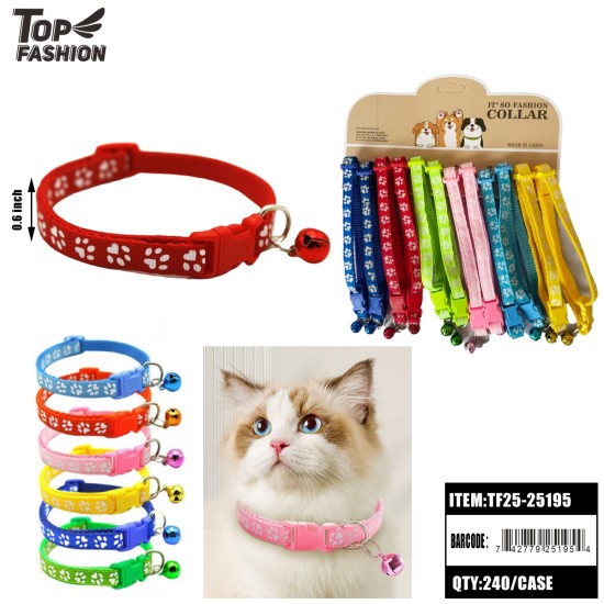 ADJUSTABLE PAW-PRINT CAT COLLAR WITH BELL 12PC/20PK/240PC/CS