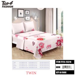 TWIN SIZE PINK BEAR STRAWBERRY PRINT 3PC BED SHEET SET 8PC/CS