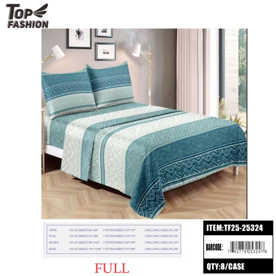 FULL SIZE TEAL GEOMETRIC STRIPED 4PC BED SHEET SET 8PC/CS