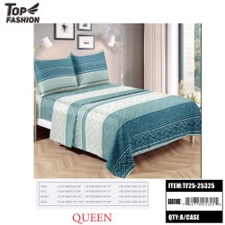 QUEEN SIZE TEAL GEOMETRIC STRIPED 4PC BED SHEET SET 8PC/CS