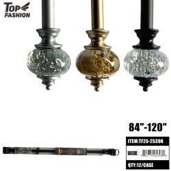 METAL CURTAIN ROD WITH CRYSTAL GLASS FINIAL 84"-120 12PC/CS