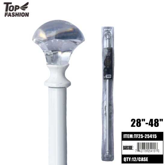 28-48 CRYSTAL FINIAL ADJUSTABLE WHITE CURTAIN ROD 24PC/CS