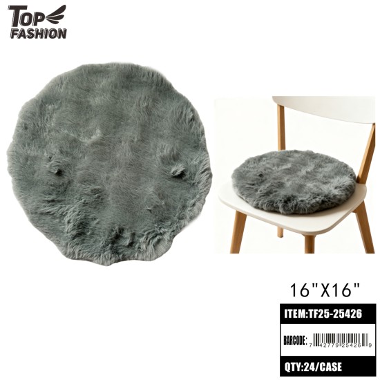 GREY FAUX FUR ROUND CHAIR CUSHION 16X16 24PC/CS