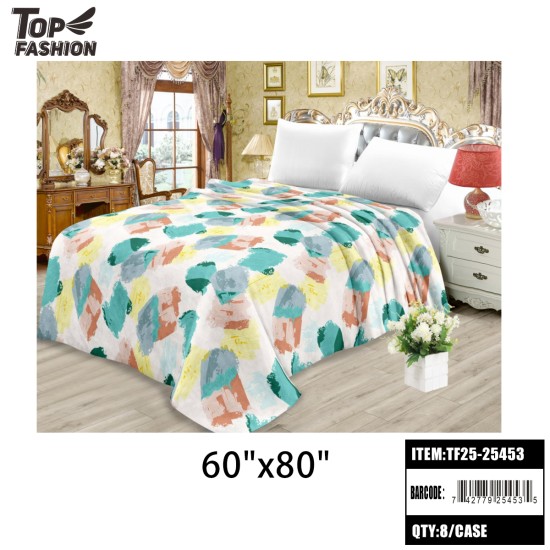TWIN SIZE FLANNEL BLANKET ABSTRACT BRUSH STROKE PRINT 8PC/CS