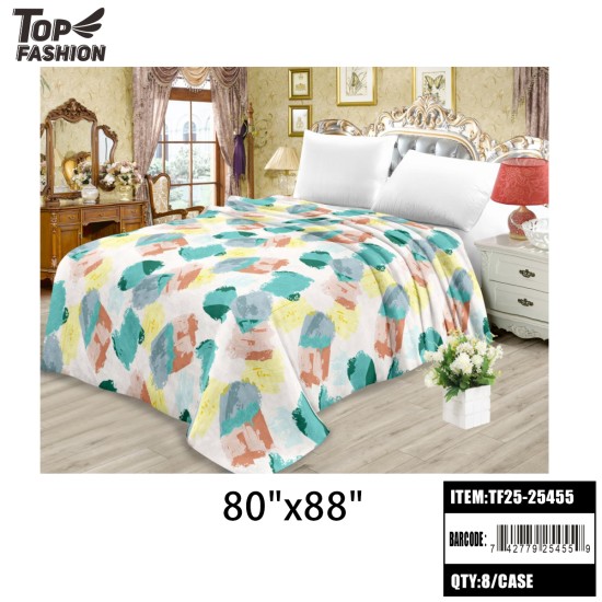 QUEEN SIZE FLANNEL BLANKET ABSTRACT BRUSH STROKE PRINT 8PC/CS
