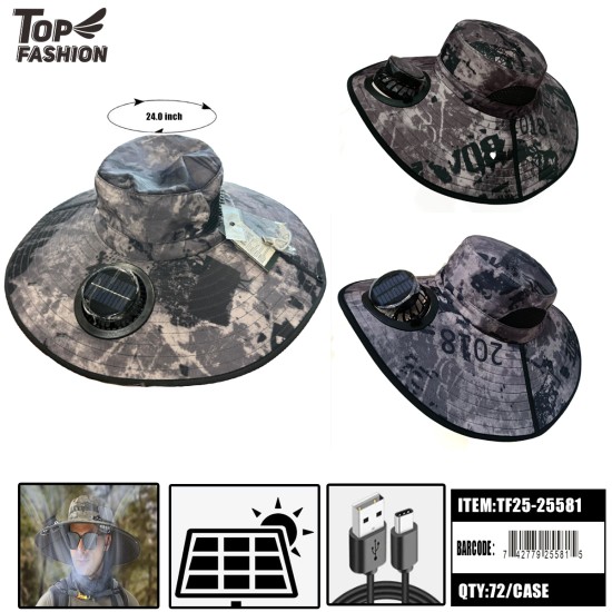 CAMOUFLAGE SINGLE FAN HAT 3COLORS 12PC/6BG/72PC/CS