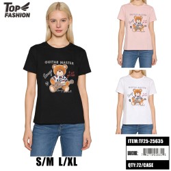 WOMEN BEAR GRAPHIC 3CLR T-SHIRT 12PC/6BG/72PC/CS