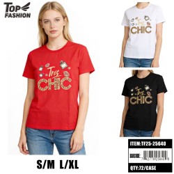 WOMEN LEOPARD LETTER GRAPHIC 3COLOR T-SHIRT 12PC/6BG/72PC/CS