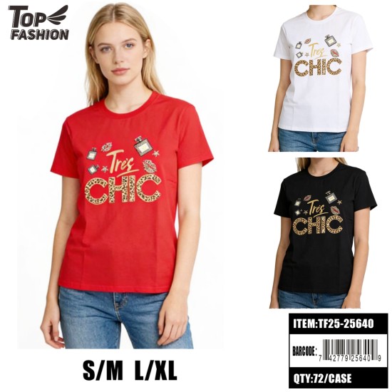WOMEN LEOPARD LETTER GRAPHIC 3COLOR T-SHIRT 12PC/6BG/72PC/CS