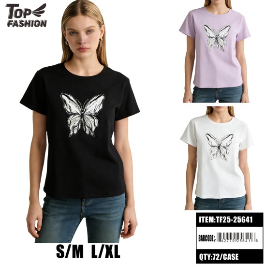 WOMEN BUTTERFLY GRAPHIC 3CLR T-SHIRT S-XL 12PC/6BG/72PC/CS
