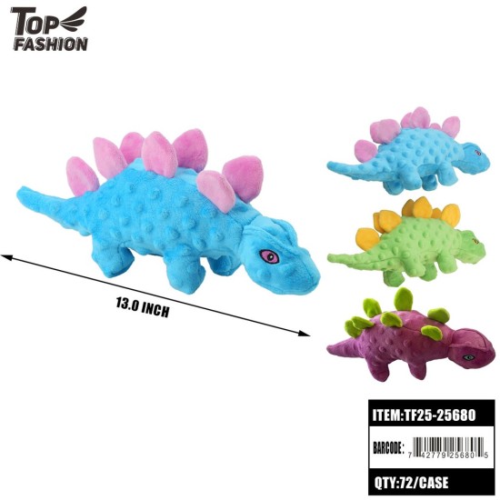 PLUSH DINOSAUR SQUEAK DOG TOY 3COLOR 12PC/6BG/72PC/CS