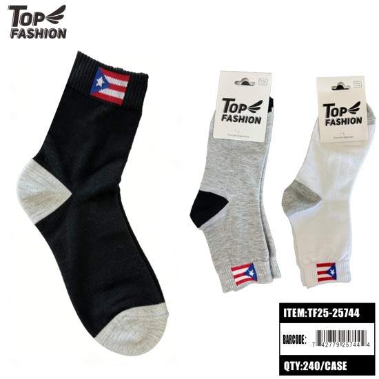 PUERTO RICO FLAG EMBROIDERED CREW SOCKS 3COLORS 20DZ/CS