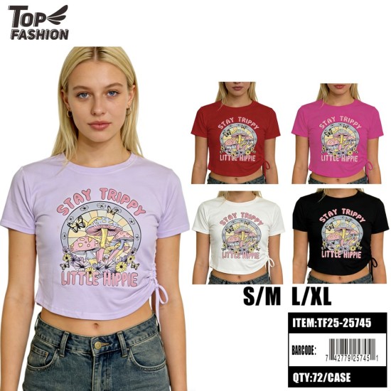 WOMEN CROP GRAPHIC T-SHIRT 5CLR 12PC/6BG/72PC/CS