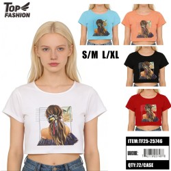 WOMEN CROP GRAPHIC T-SHIRT 5CLR 12PC/6BG/72PC/CS
