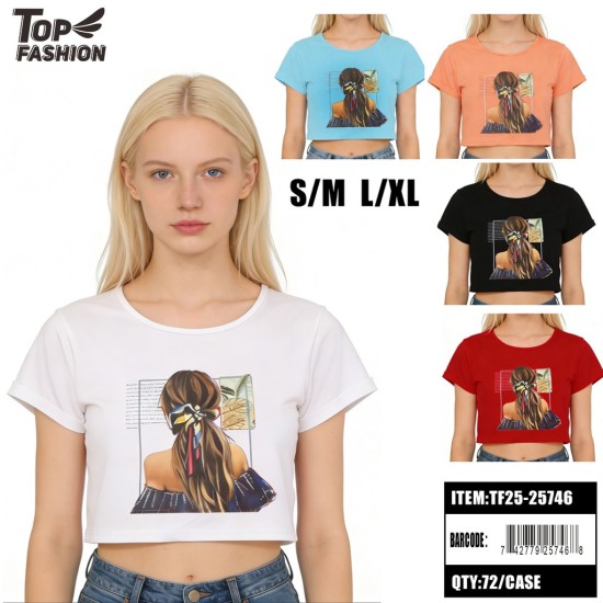 WOMEN CROP GRAPHIC T-SHIRT 5CLR 12PC/6BG/72PC/CS