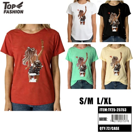 WOMEN FASHION GIRL PRINT T-SHIRT 5CLR 12PC/6BG/72PC/CS