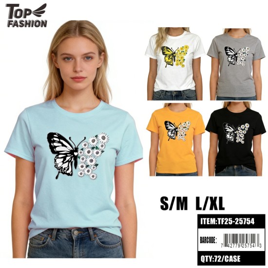 WOMEN FASHION GIRL PRINT T-SHIRT 5CLR 12PC/6BG/72PC/CS