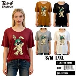 WOMEN TRENDY GIRL PRINT T-SHIRT 5CLR 12PC/6BG/72PC/CS