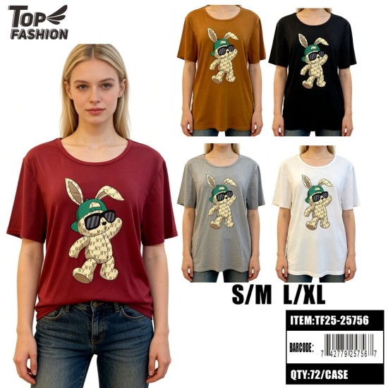 WOMEN TRENDY GIRL PRINT T-SHIRT 5CLR 12PC/6BG/72PC/CS