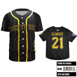 PUERTO RICO BUTTON BASEBALL JERSEY (BLACK) S-XL 12PC/60PC/CS