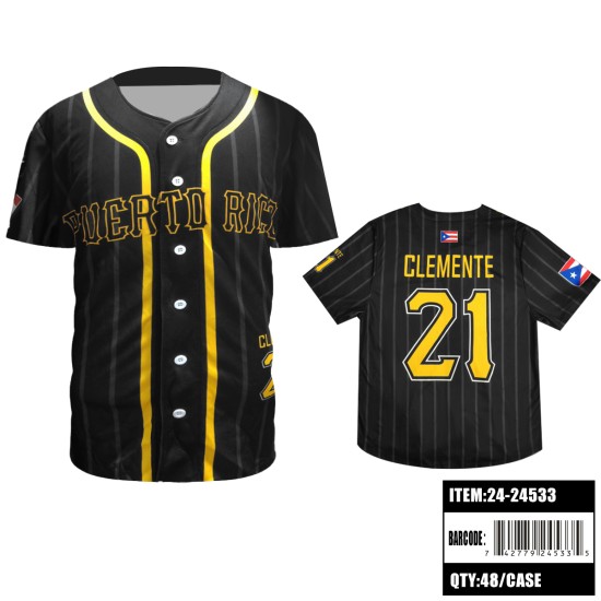 PUERTO RICO BUTTON BASEBALL JERSEY (BLACK) S-XL 12PC/60PC/CS