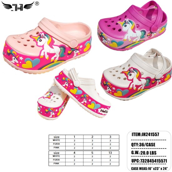 YOUTHS GIRL CLOG SHOES 3 COLORS MIX 12PC/3BG/36PC/CS