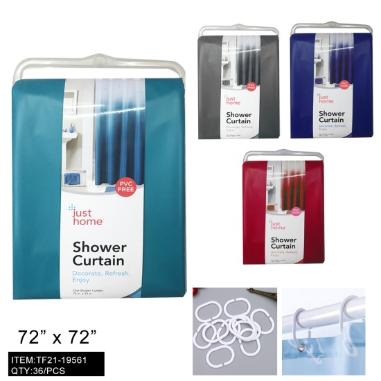 72"72" 4COLOR MIXED PEVA SHOWER CURTAIN WITH 12HOOK 36PC/CS
