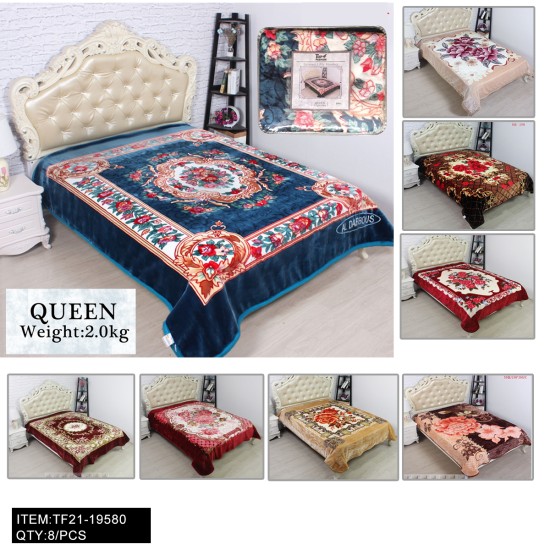 2KG QUEEN SIZE FLOWER 1PLY MICROFIBER  BLANKET 8PC/CS