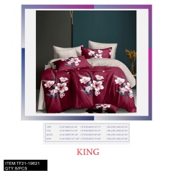 KING SIZE CHEMICAL FIBER PRINTED RED 4-PIECE BEDSHEET  8PC/CS