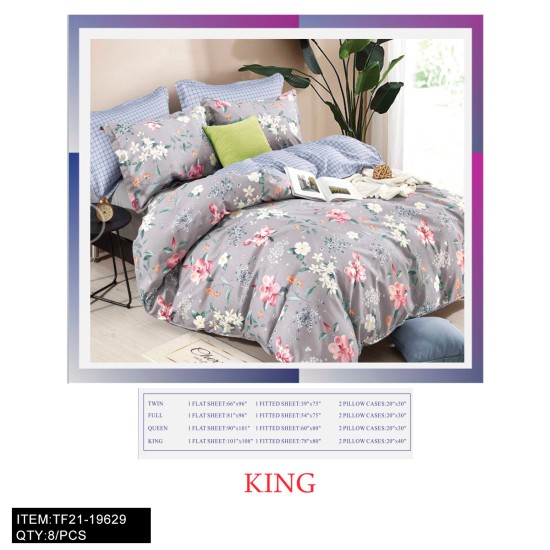 KING SIZE FOUR-PIECE CHEMICAL FIBER FLORAL BEDSHEET 8PC/CS