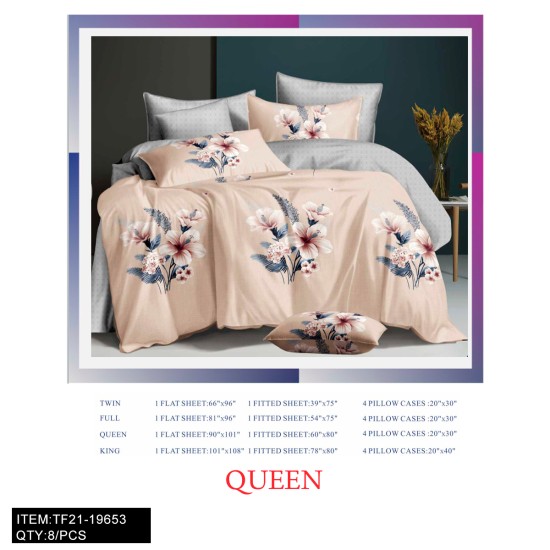 QUEEN SIZE 6PCS CHEMICAL FIBER PRINTED BEDSHEET 8PC/CS