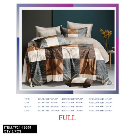 FULL SIZE 6PC-SET CHEMICAL FIBER PRINTED BEDSHEET 8PC/CS