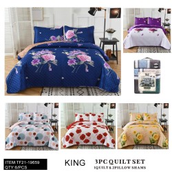KING SIZE 3PC SET PRINTING AB SURFACE SIX MIXED QUILT 6PC/CS