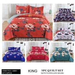 KING SIZE PRINTED 2-SIDE MIXED 6-COLOR 3PCS QUILT SET 6PC/CS