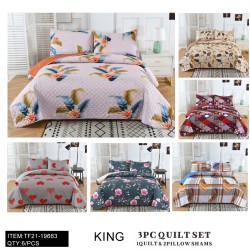 KING SIZE PRINTED 2-SIDE MIXED 6-COLOR 3PCS QUILT SET 6PC/CS