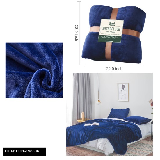 KING SIZE ROYAL BLUE PLAIN  FLANNEL BLANKET 8PC/CS