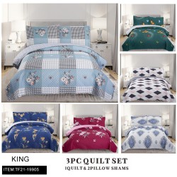 KING SIZE 3PC SET PRINTING AB SURFACE SIX MIXED QUILT 6PC/CS