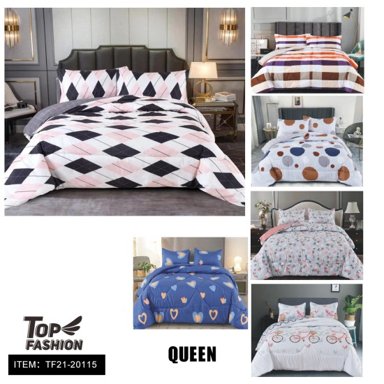 QUEEN SIZE 4PC SET MIXED 6 COLOR PRINTED COMFORTER 6PC/CS