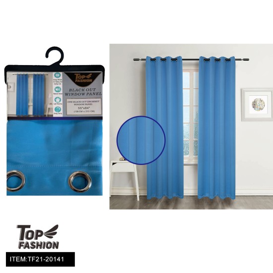 PLAIN MATTE FABRIC LAKE BLUE BLACKOUT CURTAINS 12PC/CS