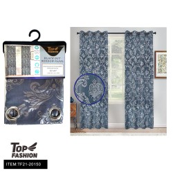 JACQUARD BLUE GREY BLACKOUT CURTAINS 12PC/CS